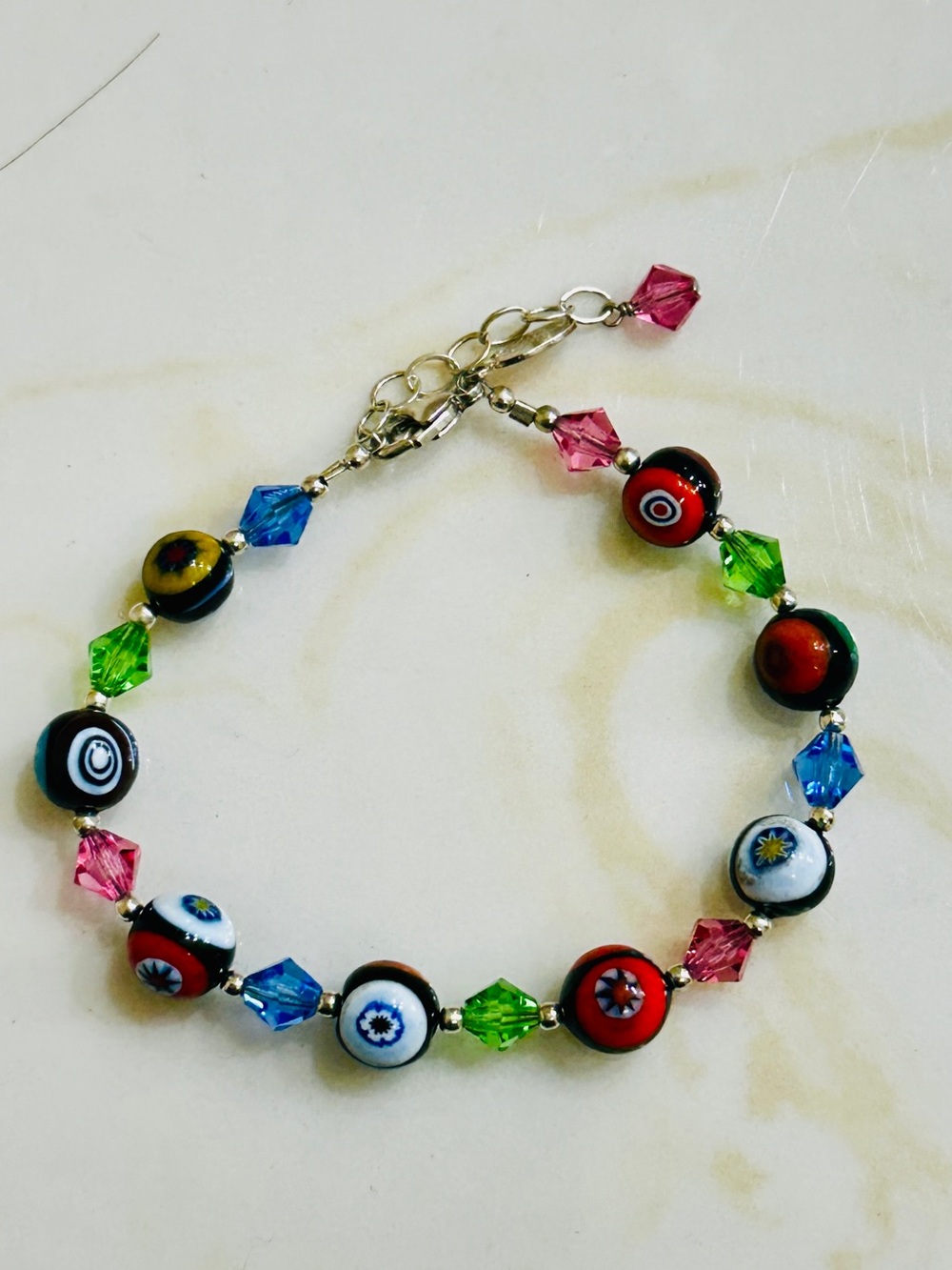 Vintage LUCKY CLOVER Signed MURANO GLASS Sterling bracelet 925